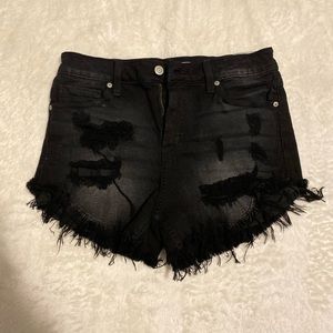 Black High Rise Cut Off Distressed Shorts
